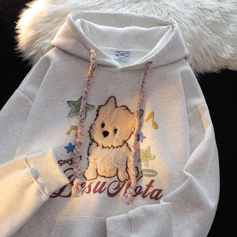 

Милый худи с головой собаки для женщин, весенне-осенний, свободный крой, парный комплект, уличный повседневный стиль, хлопковая толстовка с длинным рукавом