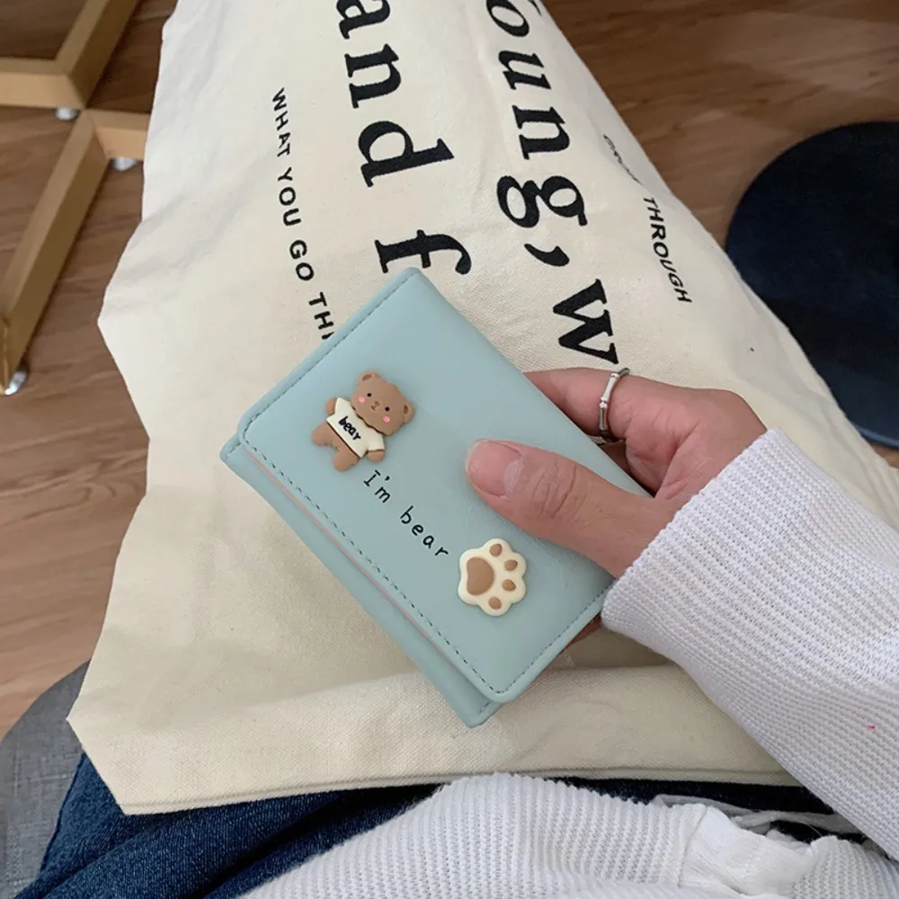 Storage Bag Letter Printed Cute Bear Wallet Waterproof Sewn Short Money Bag Solid Color Korean Style Simplified Purse Girls