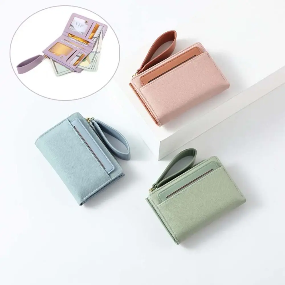 Light Luxury Pocket Purse Wallet Multifunction PU Leather Cash Purse Bag Foldable Card Holder Two-fold Short Wallets Women Men