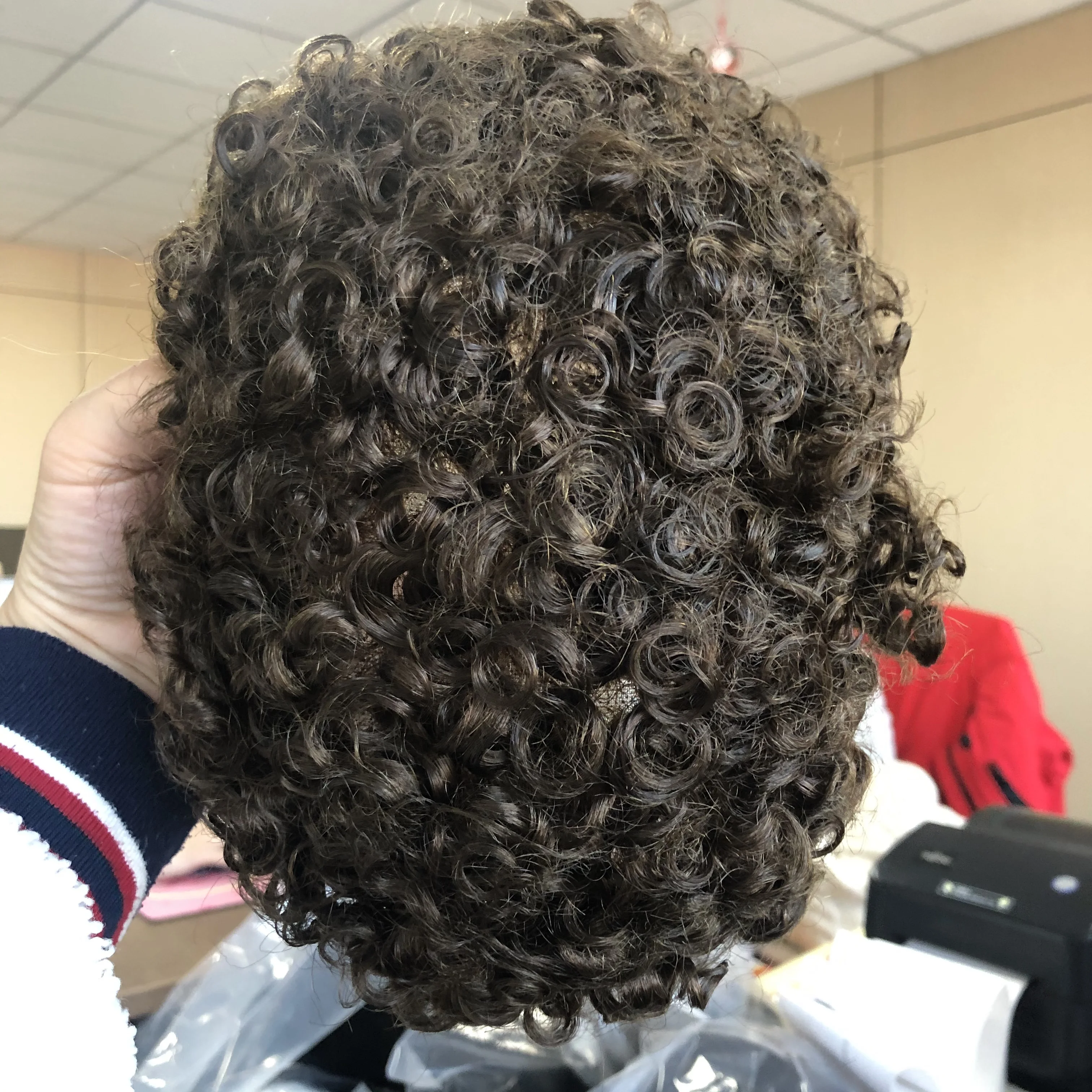 Super ทนทานเส้นผมธรรมชาติ Fine Mono ฐานผู้ชาย Toupee Black Man 15mm Curly Prosthesis Capillary 100% มนุษย์ผมวิกผมชายหน่วย