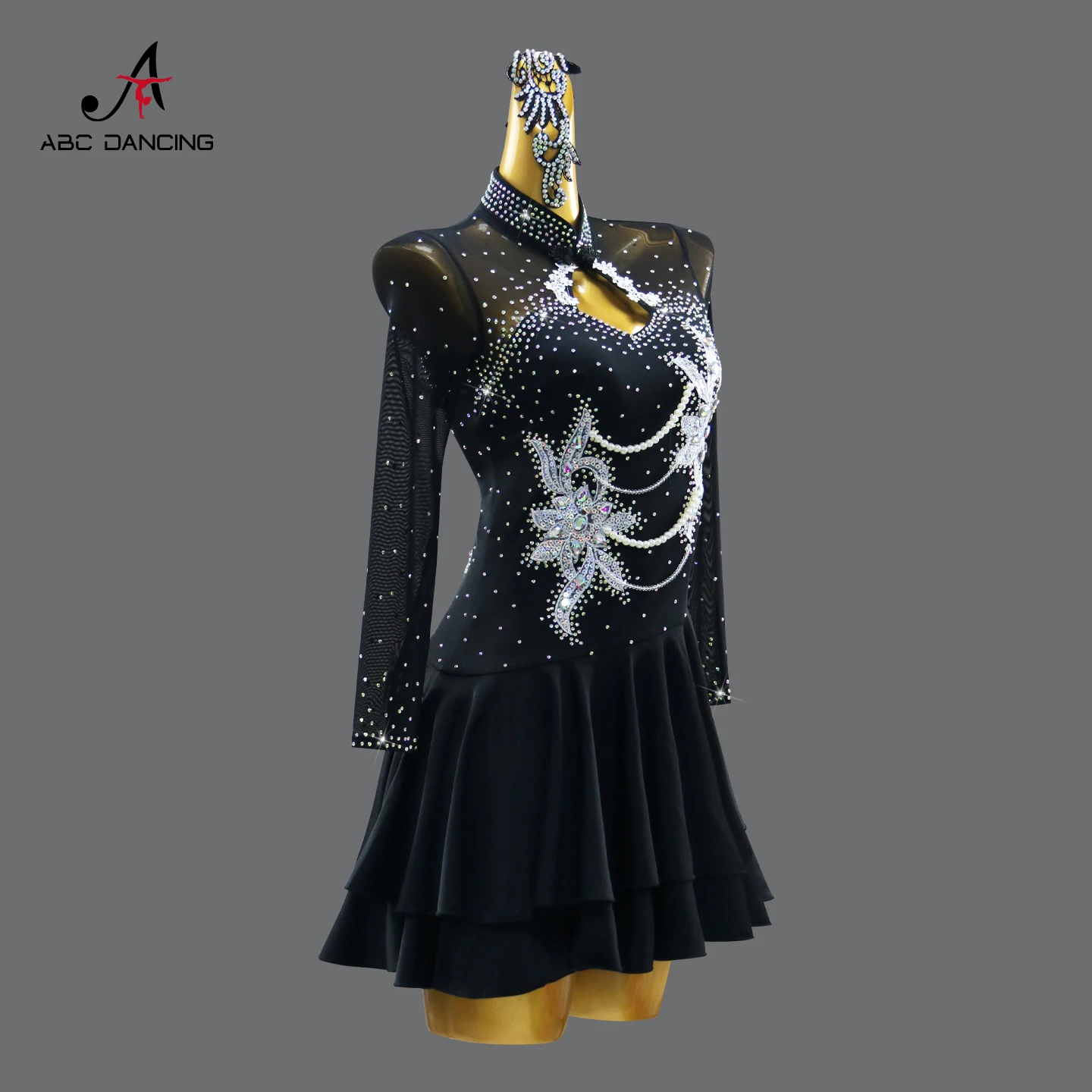 فستان ممارسة الرقص اللاتيني أنيق للحفلات وأكمام طويلة بدلة منافسة للفتيات ملابس الرقص النسائية تنورة رياضية للبالغين