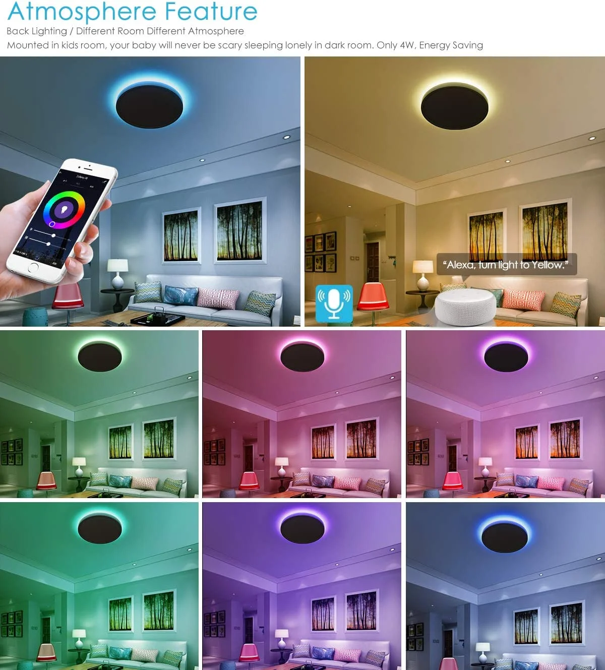 Imagem -03 - Luz de Teto Inteligente Tuya Luz Led Incorporada Controle Wifi Compatível com Alexa e Google Adequado para Sala de Estar