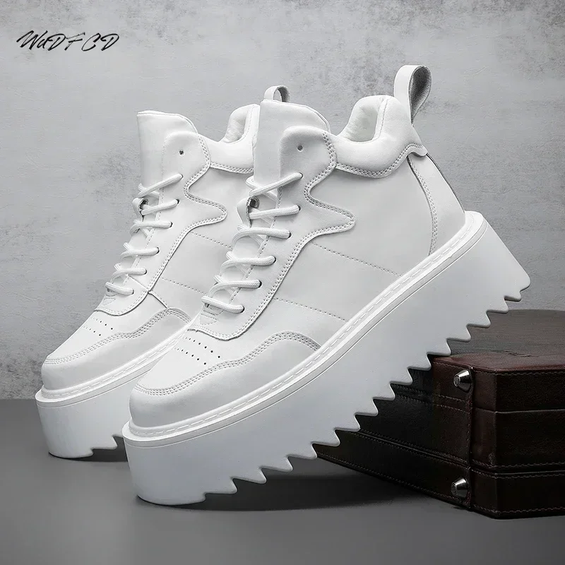 High Top Sneaker Men Designer White Board Shoes Fashion Artificial Leather Breathable Height Increased Flat Platform Sport Shoes