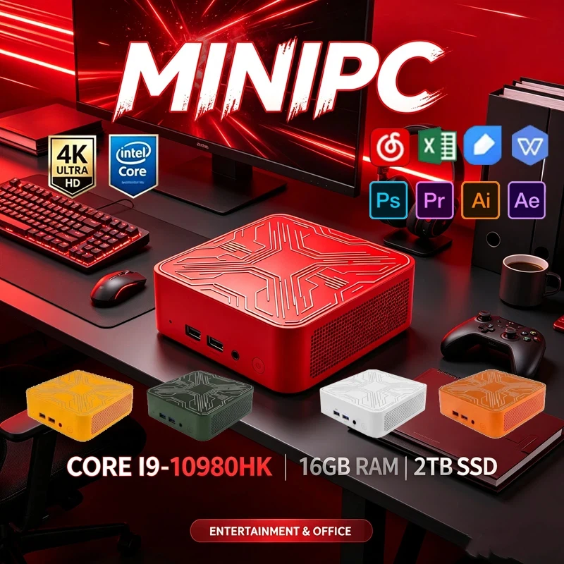 Red Colorful Mini PC Intel Core I9-10980HK Win11 32GB+2TB SSD WiFi6 BT5.2 4K Portable PC for Gaming,Streaming & Video Edit