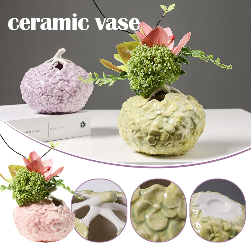 French Embossed Hydrangea Vase Ceramic Ornaments Fresh Living Room Wine Cabinet Desktop Hydroponics Flower Arrangement Ikebana