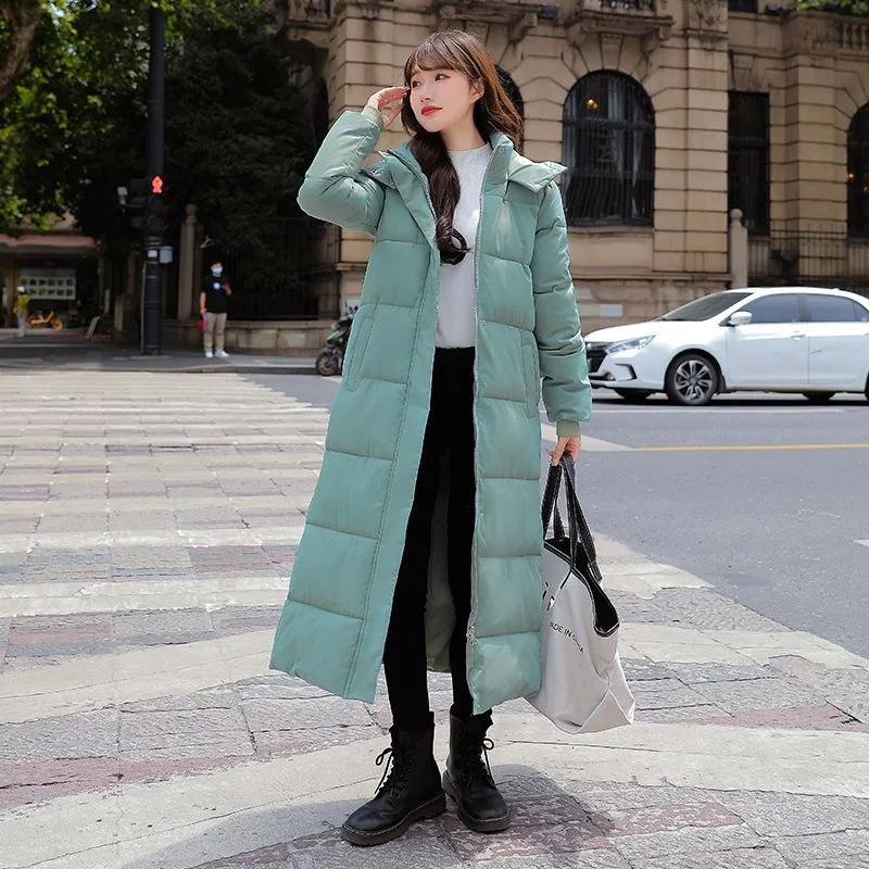 2023 Autumn Winter New Cotton Coat Women Down Cotton Coat Winter Thickened Long Coat New Loose Extra Long Over Knee Cotton Coat