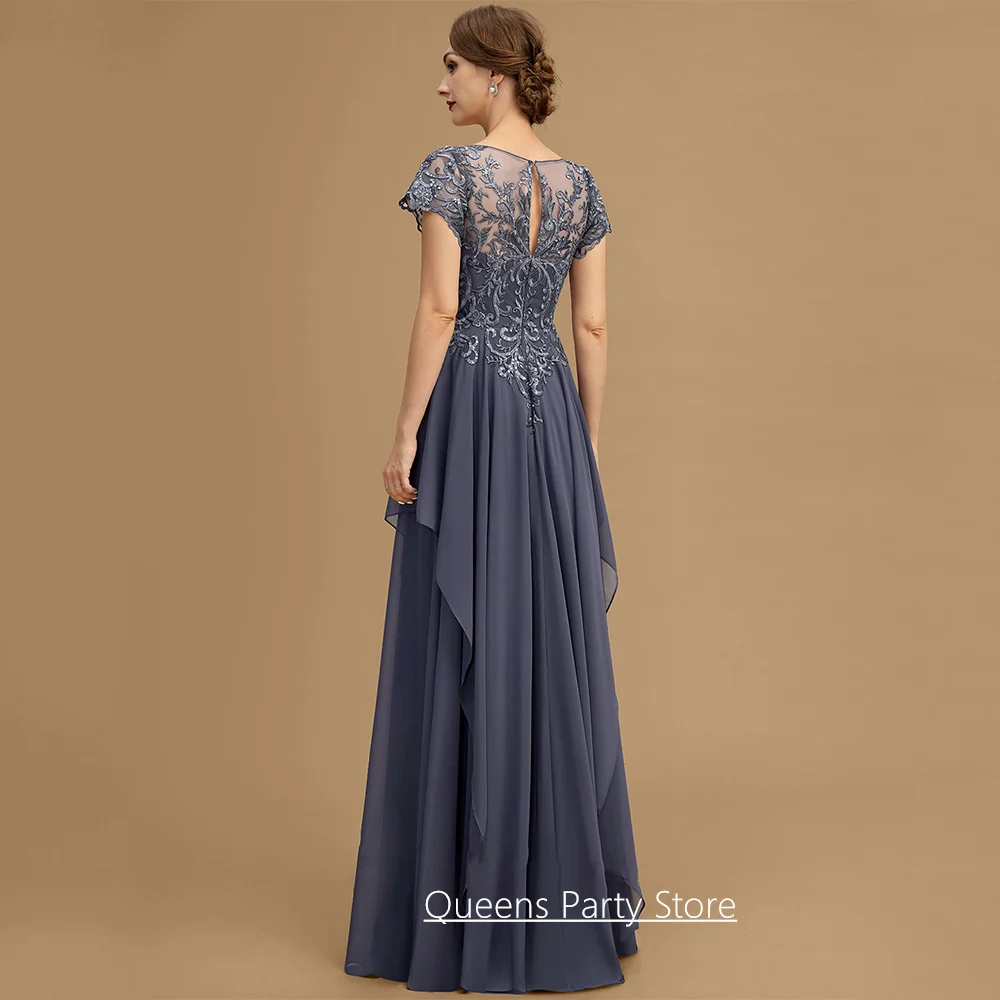 Classic Mother of The Bride Dress Customized Short Sleeves Scoop Sequined Applique Chiffon Evening Dress Wedding Guest Gown image 2