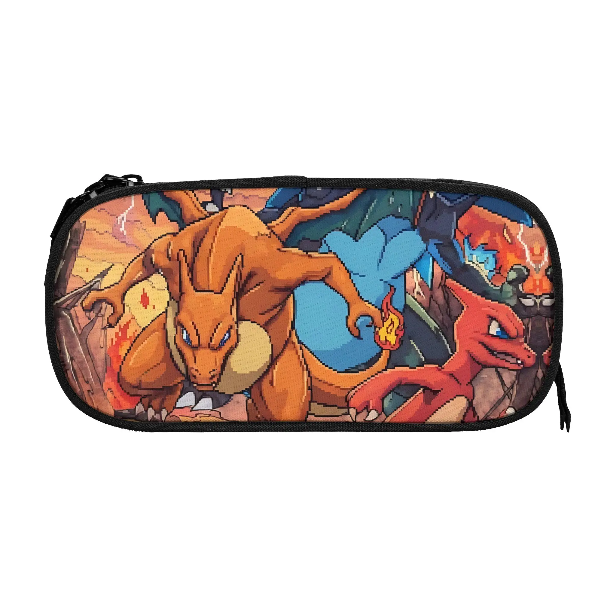 Large Capacity Bags for Child Cartoon Charizard Family Ukiyo‑e Pattern Pokemon Lover School Pencil Bag for Boys Gilrs Kids