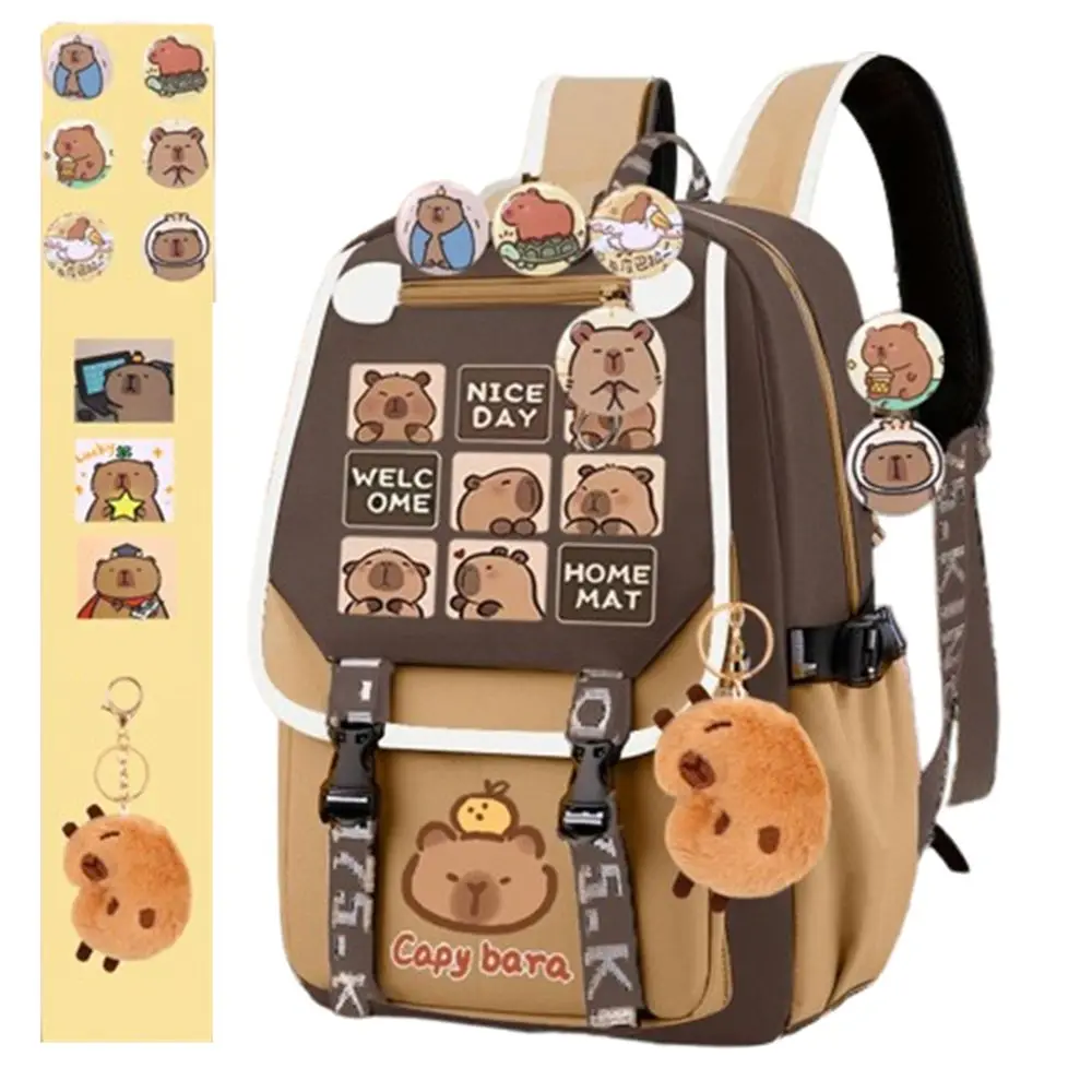 Multi-Compartment Capybara Backpack Oxford Cloth Large Capacity Cartoon Animal School Bag Waterproof Multi Functional