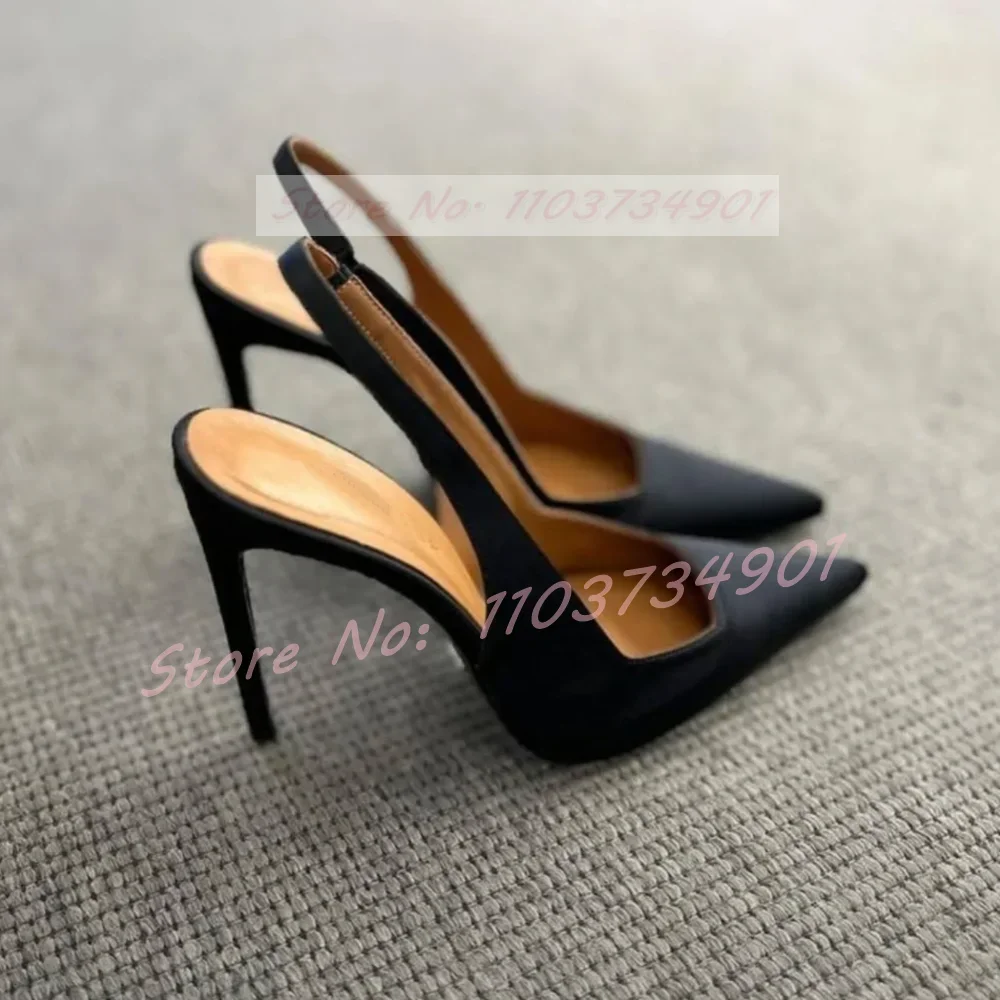 

Pointy Toe Stiletto Sandals Satin Office Lady Back Strap High Heels Shoes Ladies Big Size Trendy Casual Patent Leather Sandals