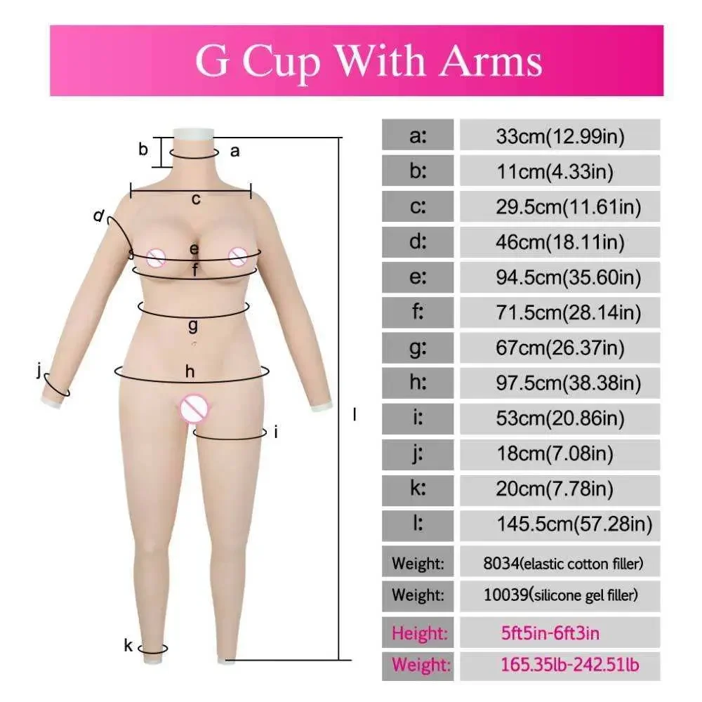 Sexy Silicone Fack Vagina and Big Boobs Bodysuit With Arms Male To Female G/H Cups Tits Cosplay Drag Queen Crossdressing