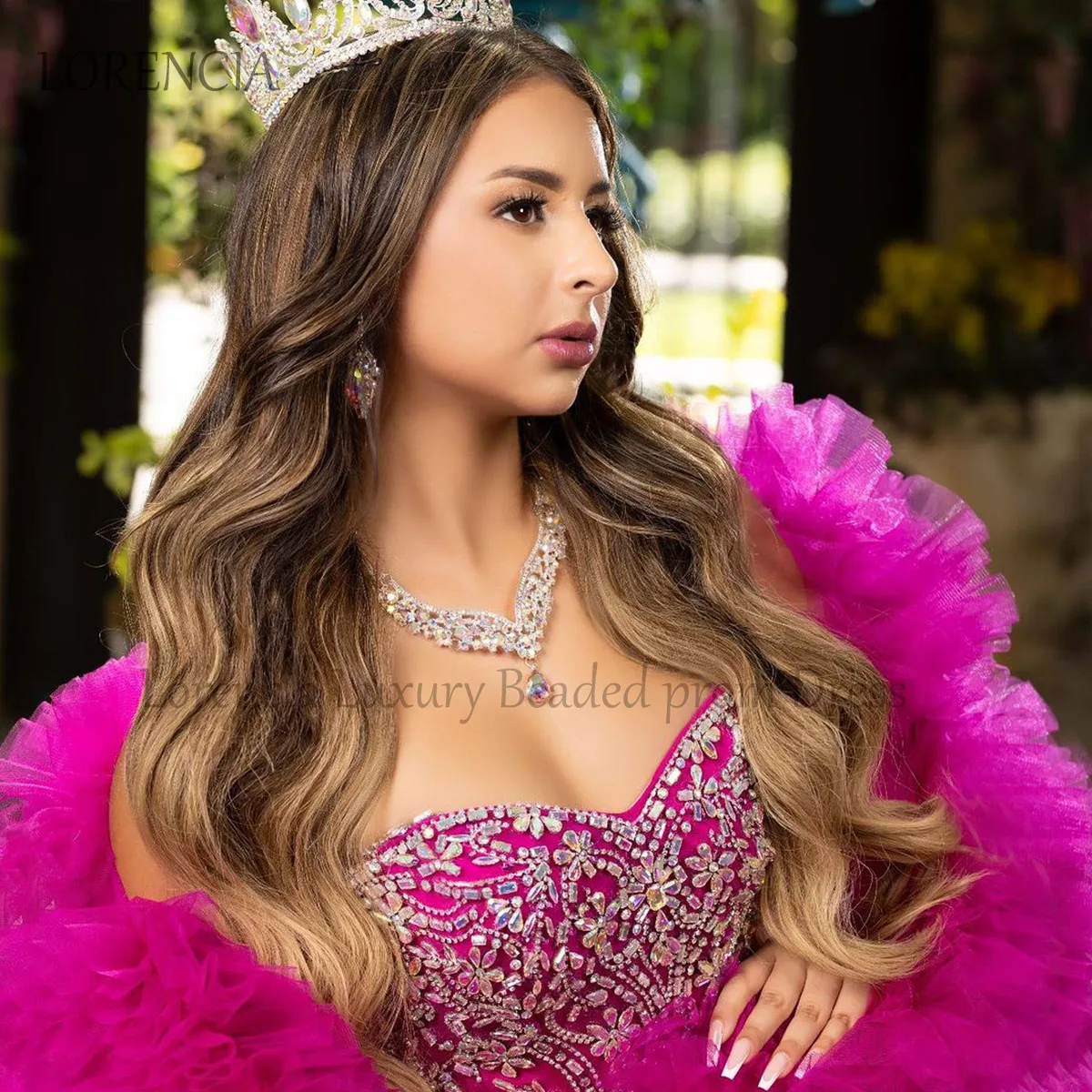 فستان Quinceanera من التل الوردي مع حبات كشكشة ، زهور ثلاثية الأبعاد ، مشد بكشكشة ، 16 ثوب حلو ، 15 سنة ، صوفي