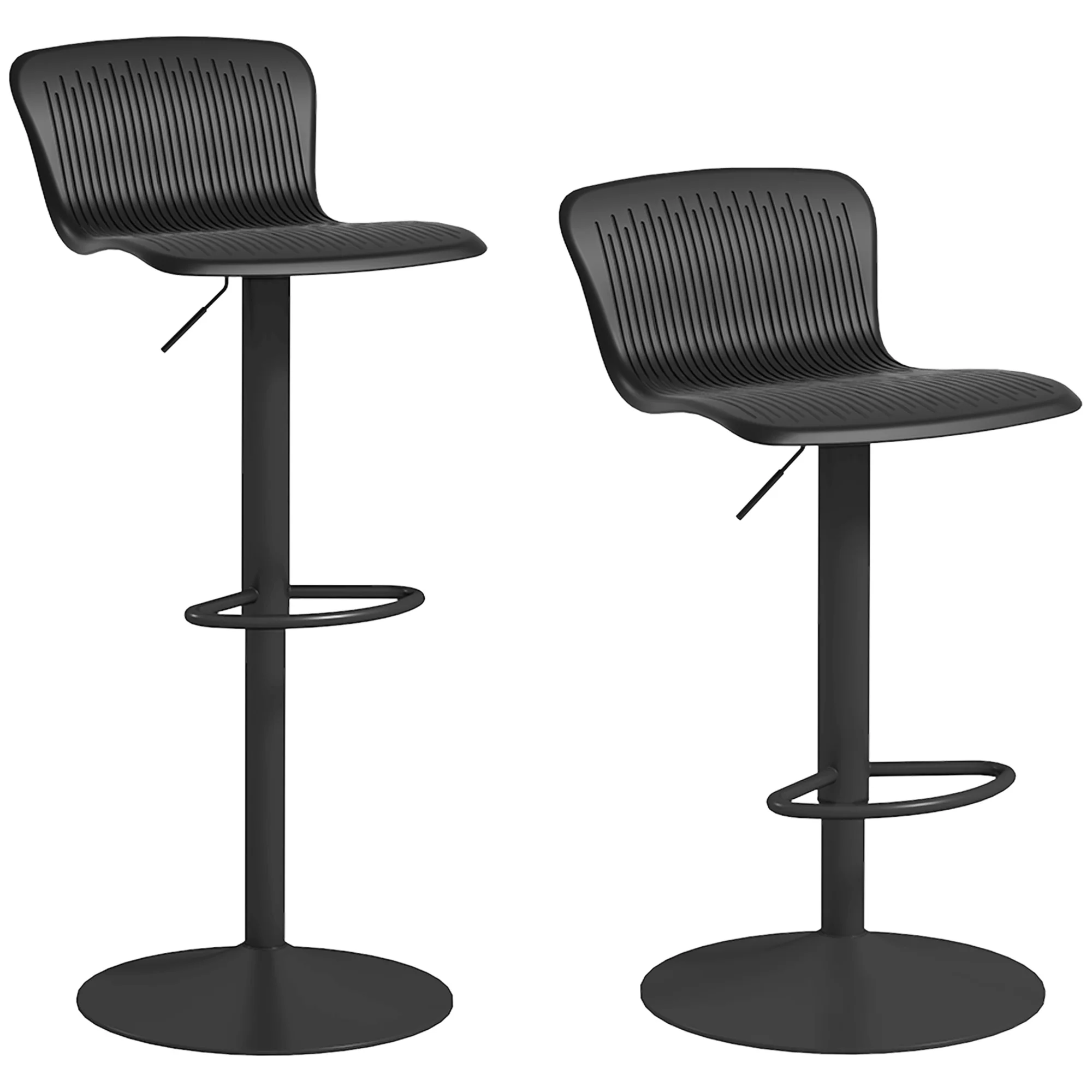 HOMCOM Set of 2 High Black Backrest Rotating Kitchen Stools