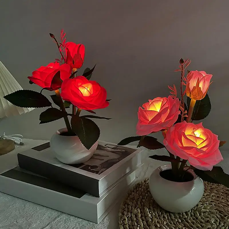 Led Rose Night Light Rose Small Table Lamp Home Décor Decorative Lamp For Home Multi-Functional Energy-Saving For Home Bedroom