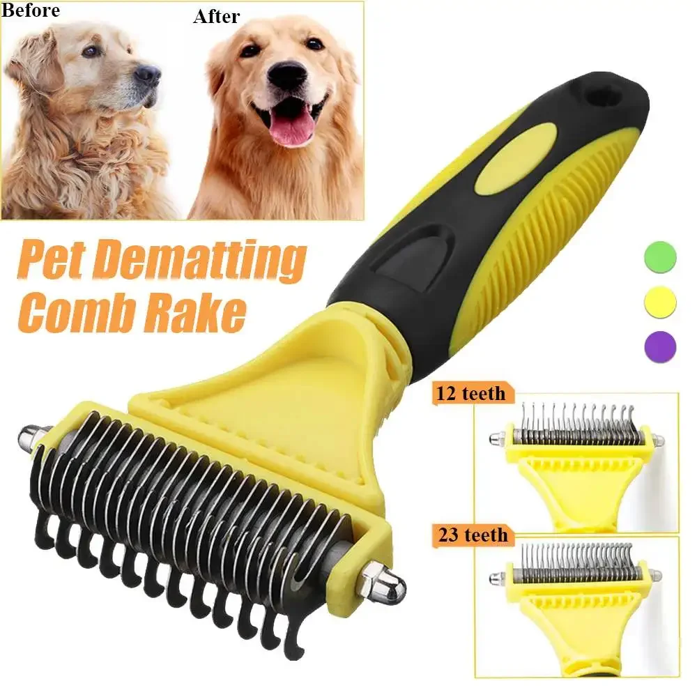 Professional Dog Brush Dematting Gently Efficient Safe Pet Comb Rake Removes Undercoat Knots Wooden Handle Puppy Goomer Dog kit