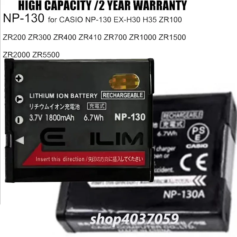 New 1800mAh NP-130 NP-130A Battery for CASIO EX-H30 H35 ZR100 ZR200 ZR300 ZR400 ZR410 ZR700 ZR1000 ZR1500 ZR2000 Camera Bateria