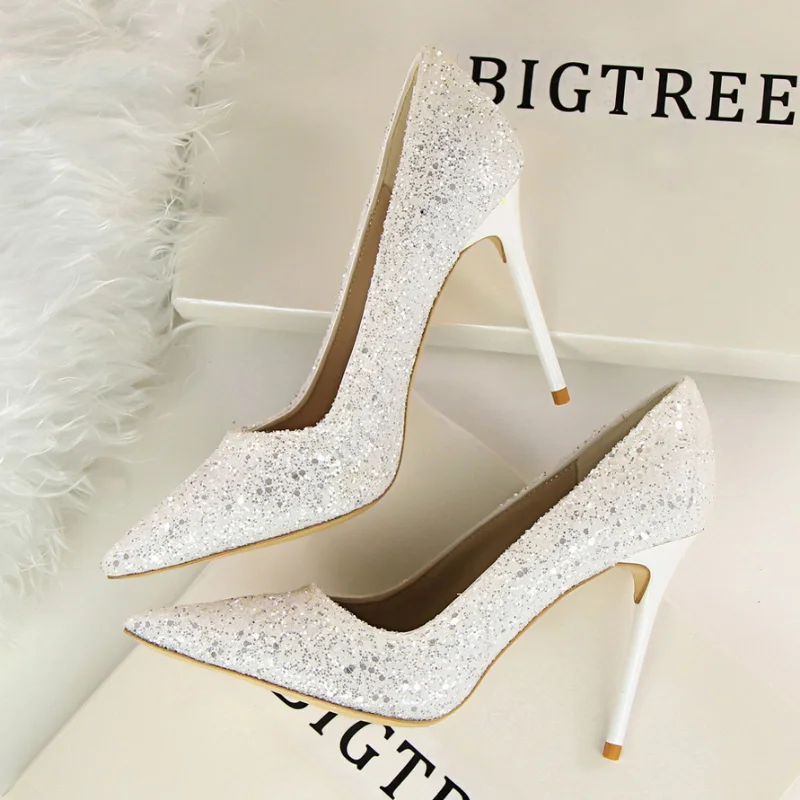 Women Pumps Fashion Shining Sequins Sexy High-heeled Shoes Personality Shallow Pointed Toe High Heels Party Prom Single Shoes