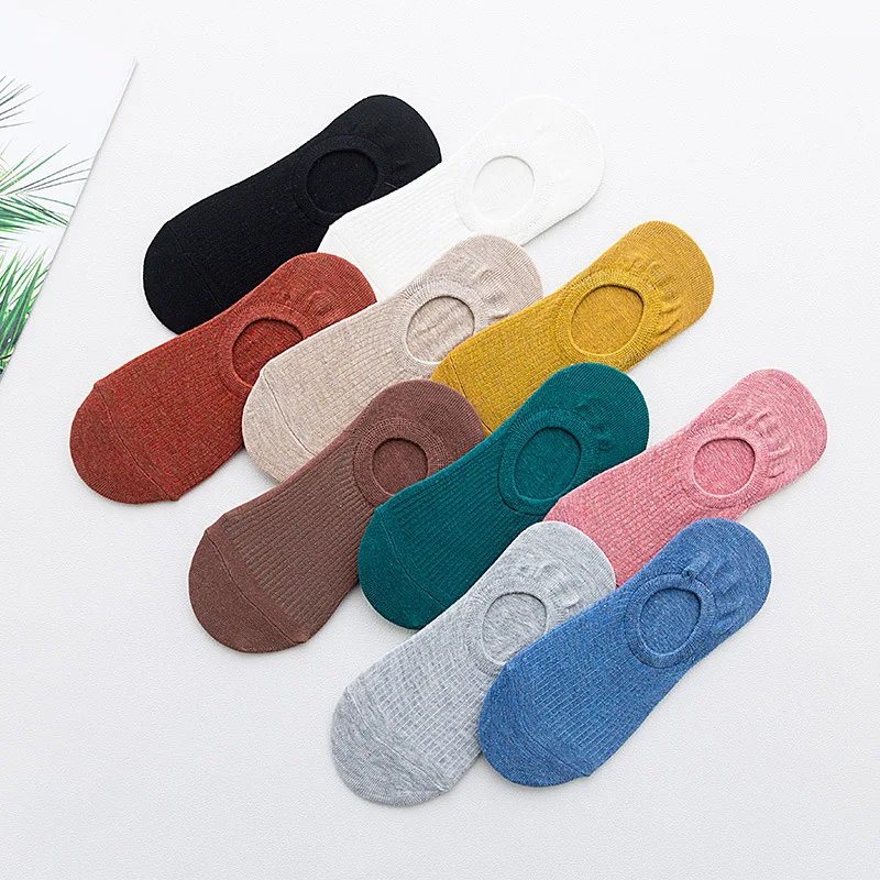 New Socks Women's Spring and Summer Invisible Ladies Solid Color Cotton Socks Silicone Non-Slip Shallow Mouth Short Boat Socks