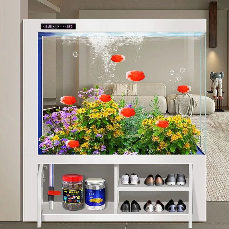 European-style Luxury Rectangular Durable Glass Aquarium Eco-friendly Transparent Energy Saving Ultra Quiet Screen Accessories