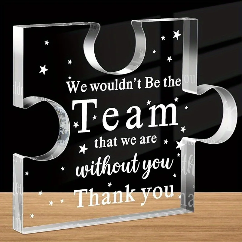 1pc Team Puzzle Shape Acrylic Ornament Team Gift Office Decoration Home Decoration Dining Table Decoration Bookshelf Decor