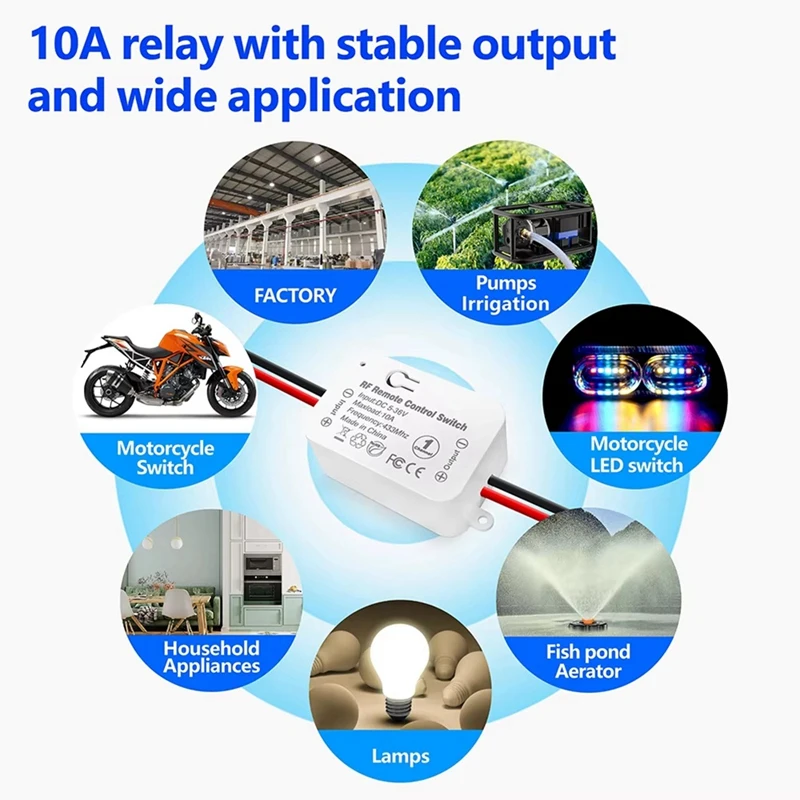 433Mhz Wireless Remote Control Switch DC 6V 12V 24V 30V 36V 10A Mini RF Relay Receiver For Pumps Light LED Fan