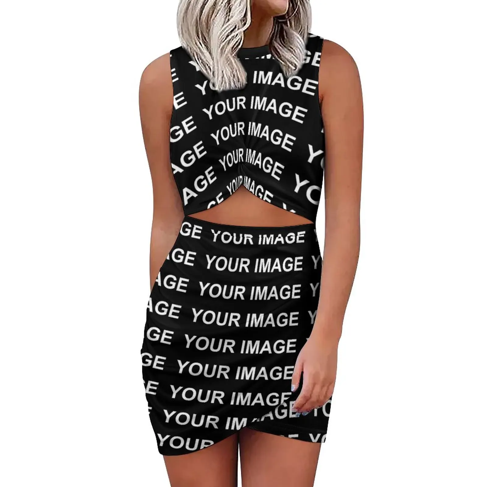 Ihr Bild: Maßgeschneidertes Minikleid, ärmellos, maßgeschneidertes Design, sexy Kleider, Damen, Streetwear, Print, figurbetontes Kleid, große Größe 5XL