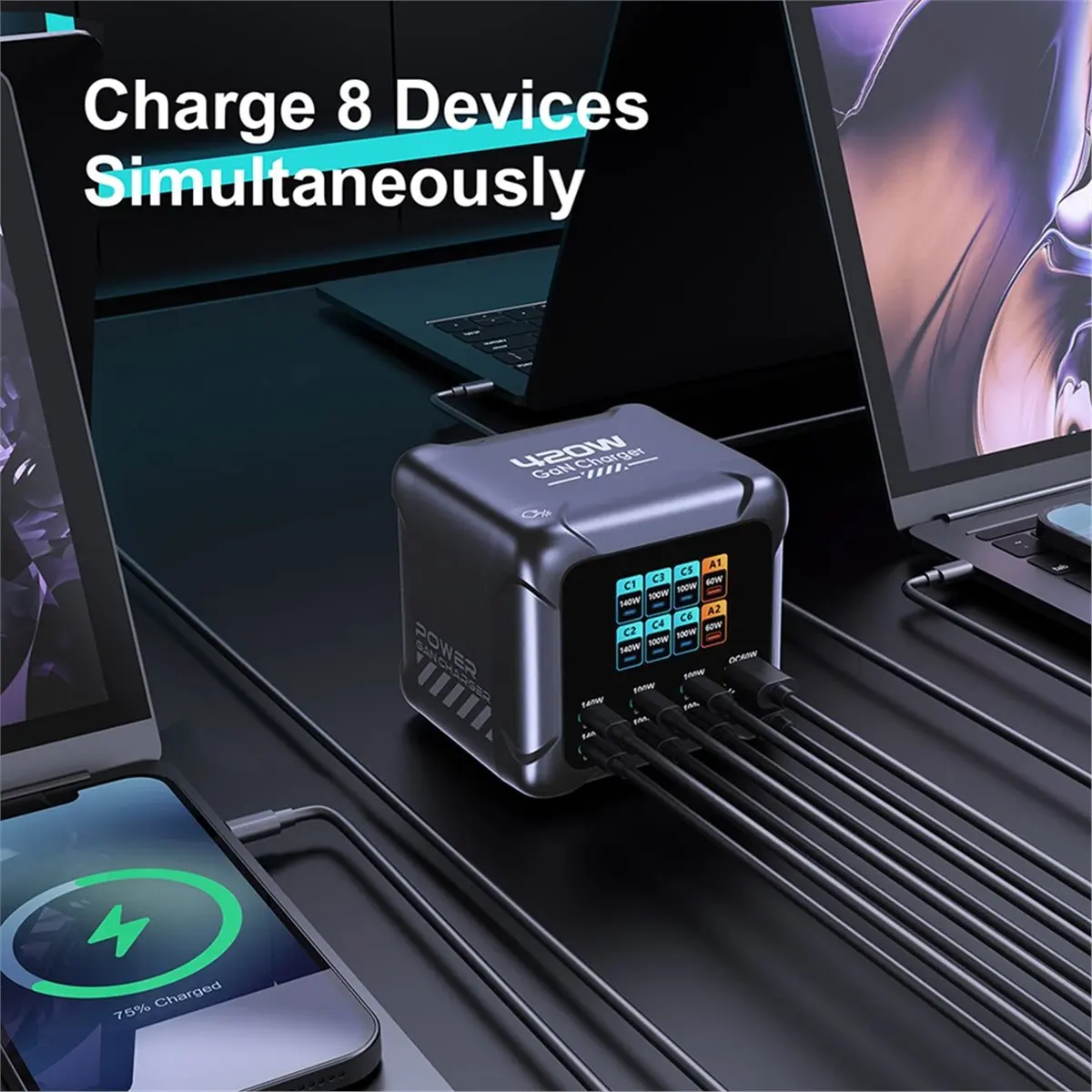 

Зарядное устройство A32M 420W GaN с PD3.1, 140W USB Type-C, цифровым дисплеем, станция быстрой зарядки, быстрое зарядное устройство, вилка EU
