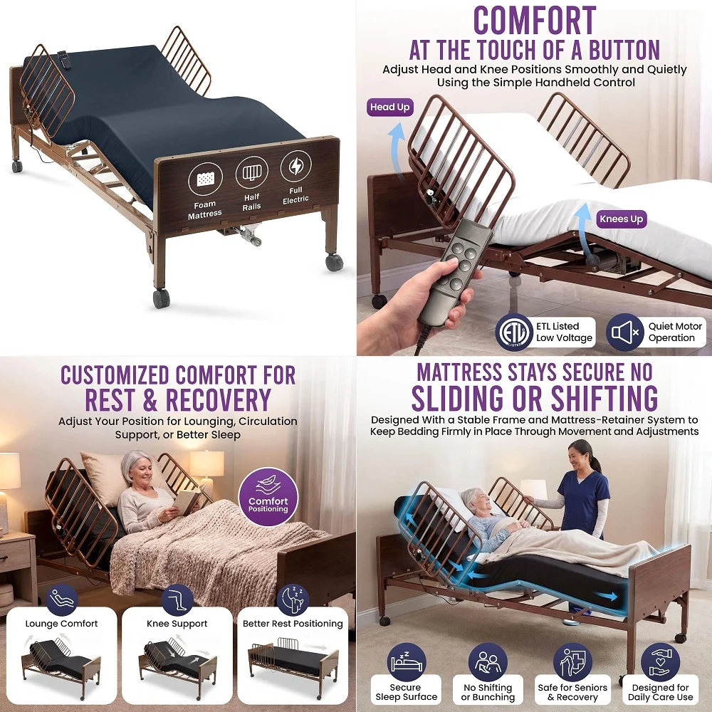 

Adjustable Bed Base Frame Twin Electric Heavy Duty Metal Platform Bed Frame with Adjustable Base for Hospital Mattress Remote f
