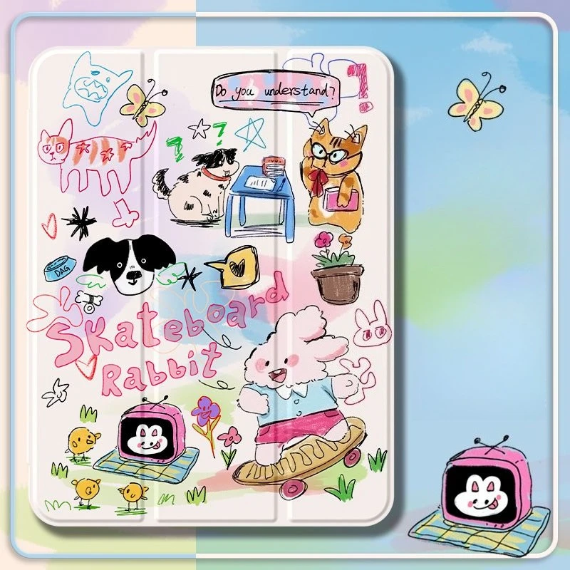 Kawaii Animals IPad Tablet Case for 10th Gen 10.9in Air4 5 Air3 10.5in Cover 9th 10.2 Air1 2 9.7 Air3 10.5 Case with Pen Slot