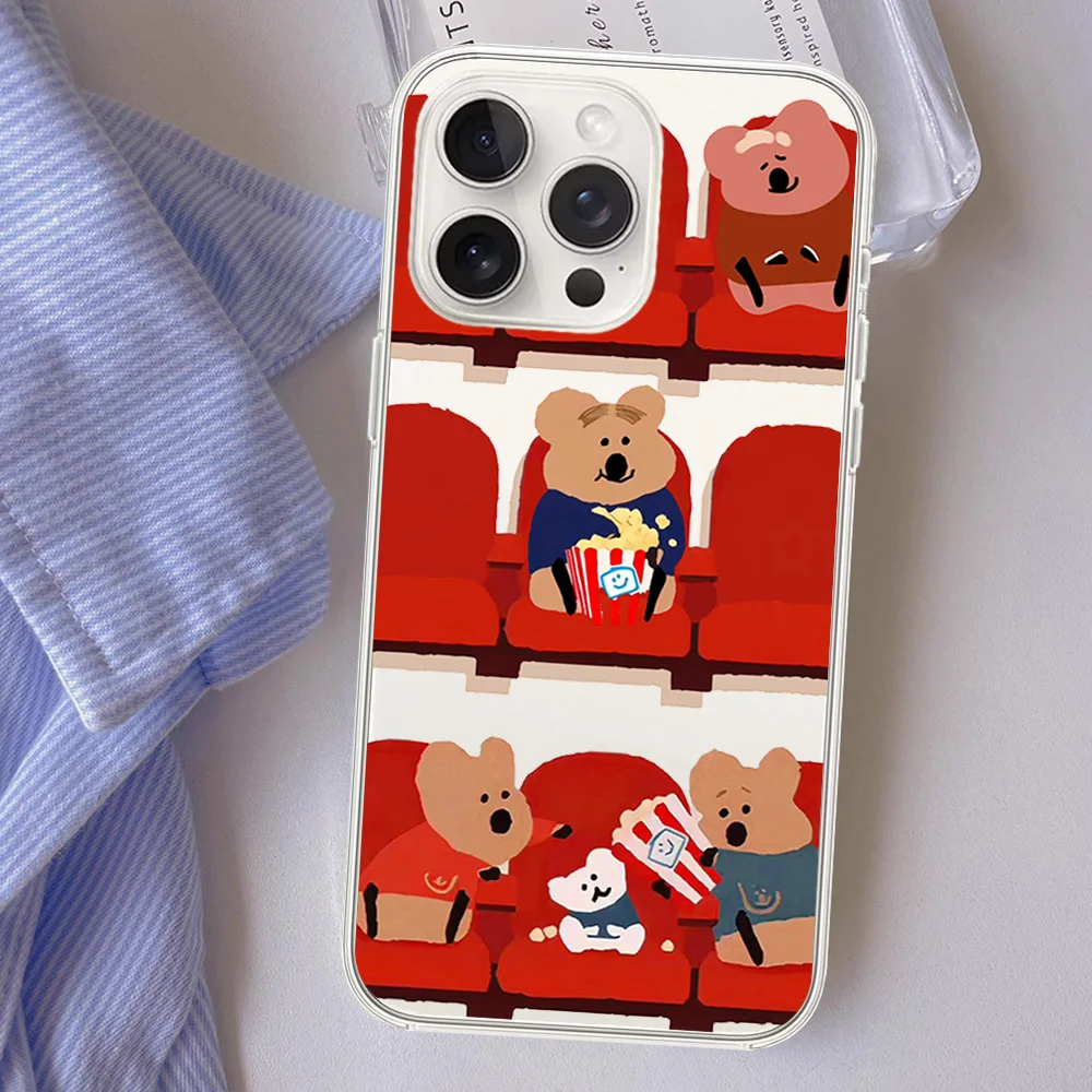 Cute P-Persimmon Bear Movie Theater Popcorn For Samsung Galaxy S23 S22 S21 S20 Plus Lite Ultra Transparent Shell