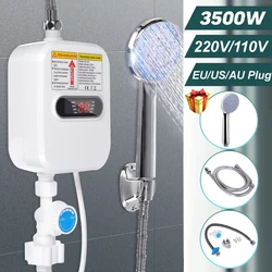 Mini calentador de agua eléctrico instantáneo, grifo de baño de 3 segundos con calefacción, 3500W, enchufe europeo/estadounidense, 220/110V