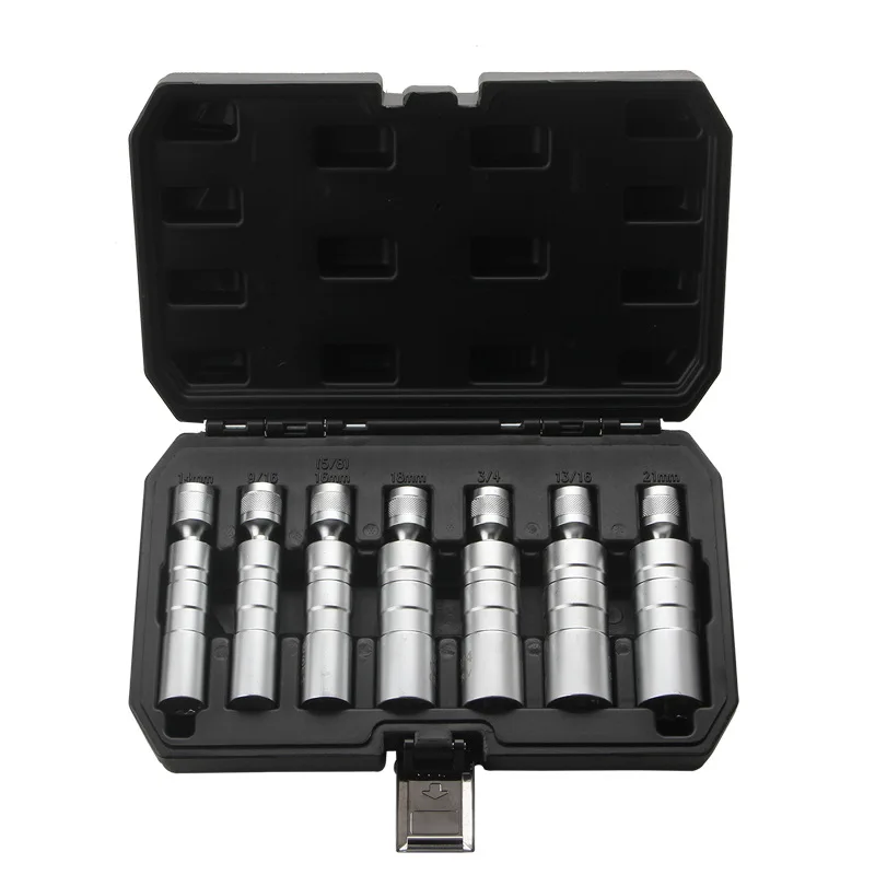 

Набор из 5 удлиненных универсальных торцевых ключей для свечей зажигания 14 мм (5/8, 9/16) метрических и дюймовых, специальный набор инструментов для автосервиса