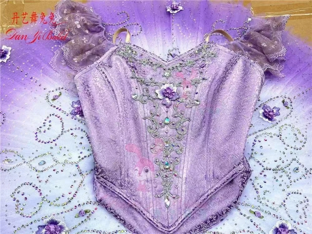 Traje de ballet profesional falda de disco dividido falda tutú púrpura lila traje de competición actuación para adultos y niños