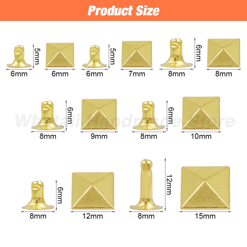 100sets 6-12mm Metal Pyramid Cap Rivets Square Studs With Tools for Leather Craft Bag Clothing Garment Shoes Accessories