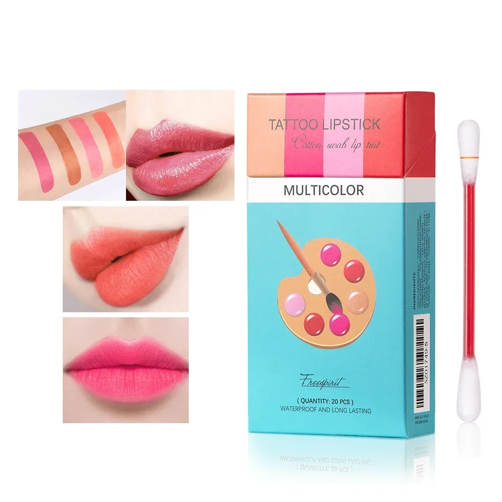20 pcs/Set Lipsticks Cigarette Cotton Swab Lipstick Portable Waterproof Liquid Non-Stick Cup Tattoo Lipstick Lip Tint Lipgloss