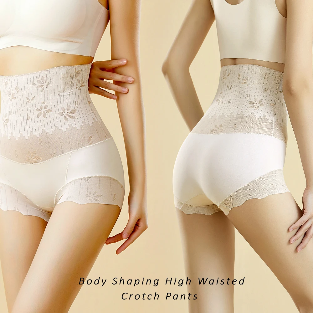 Fashion Sexy Lace Underpants For Lady High Waist Hip Raise Seamless Antibacterial Female Sheer Hotpants Shapewear Girly Lingerie