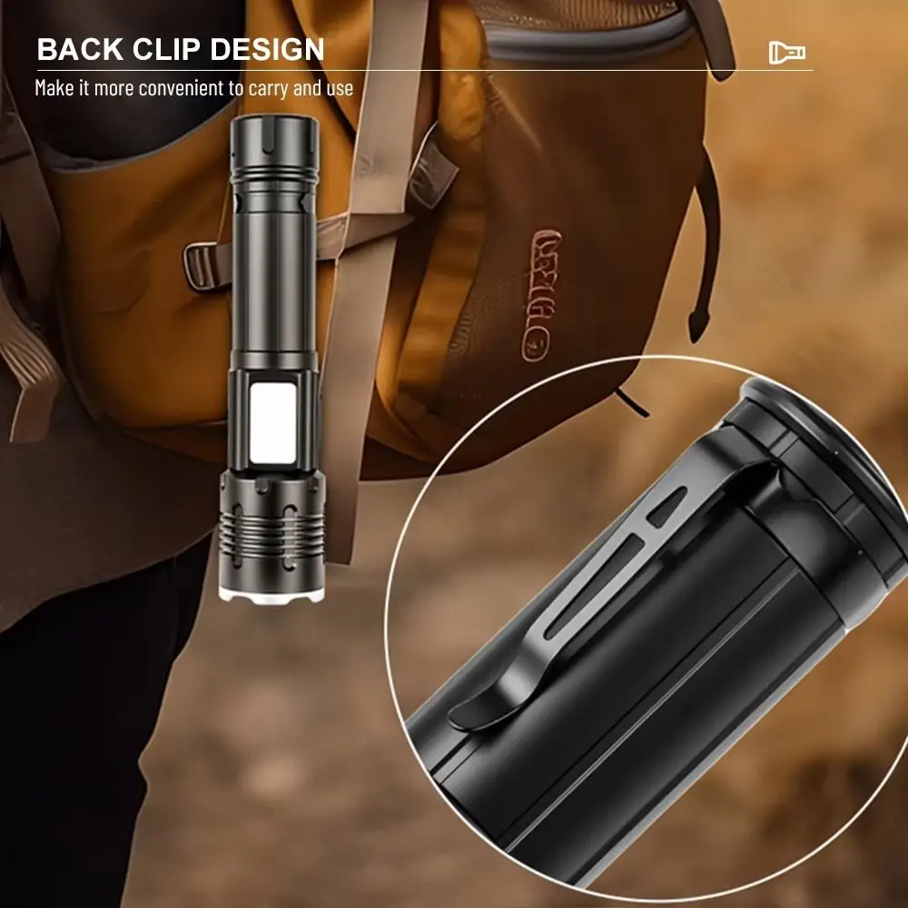 Senter LED Kuat 30W Lampu Tangan Portabel Tahan Air Ultra Terang dengan Tampilan Daya Lampu Zoom Teleskopik Jarak Jauh