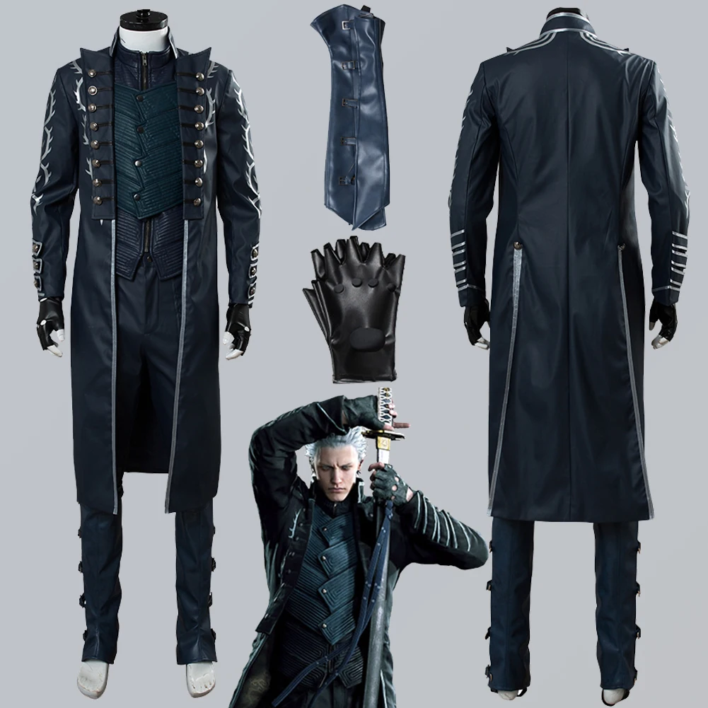 Vergil Cosplay Role Play Game DMC 5 Costume Male Gloves Outfits Adult Men Roleplay Fantasy Fancy Dress Up Party Clothes