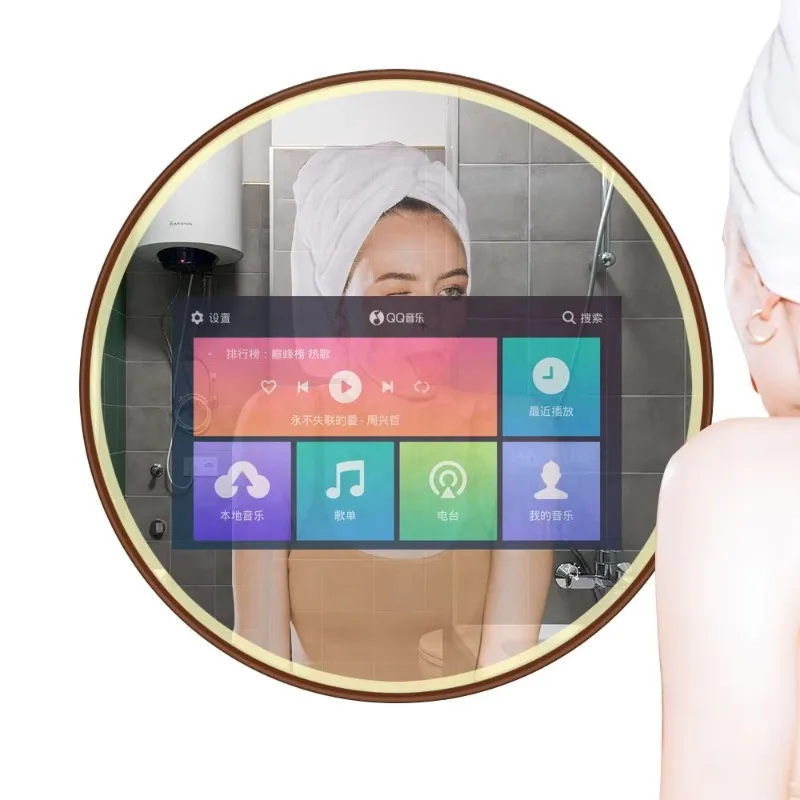 

[Горячая распродажа] ShareTV Hotel круглой формы настенное умное зеркало с подсветкой и светодиодной подсветкой сенсорный экран зеркало для ванной комнаты ТВ