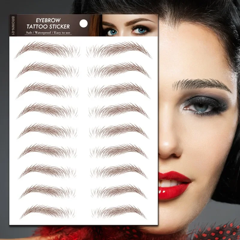 6D Eyebrow Tattoos Sticker Waterproof Long Lasting Natural Hair-Like Fake Eyebrows Stickers for Brow Grooming Shaping