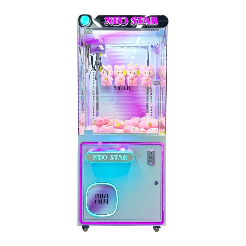 Coin Operated Claw Machine, 31 Inch Arcade Game, Prize Gift Crane, Credit Card Reader, Bill Acceptor, Neo Star Wooden Iron