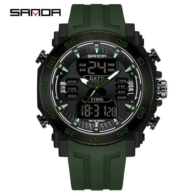 Sanda New Model Hand Clock ForMen Fashion delicate Design Alarm Mode Outdoor Sports Multiple Functions Chronograph Hand Watch