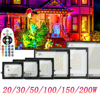RGB LED Floodlight Remote Control 20W 30W 50W 100W 150W 200W Outdoor Spotlights AC220V Waterproof IP66 Outdoor Ambient Light