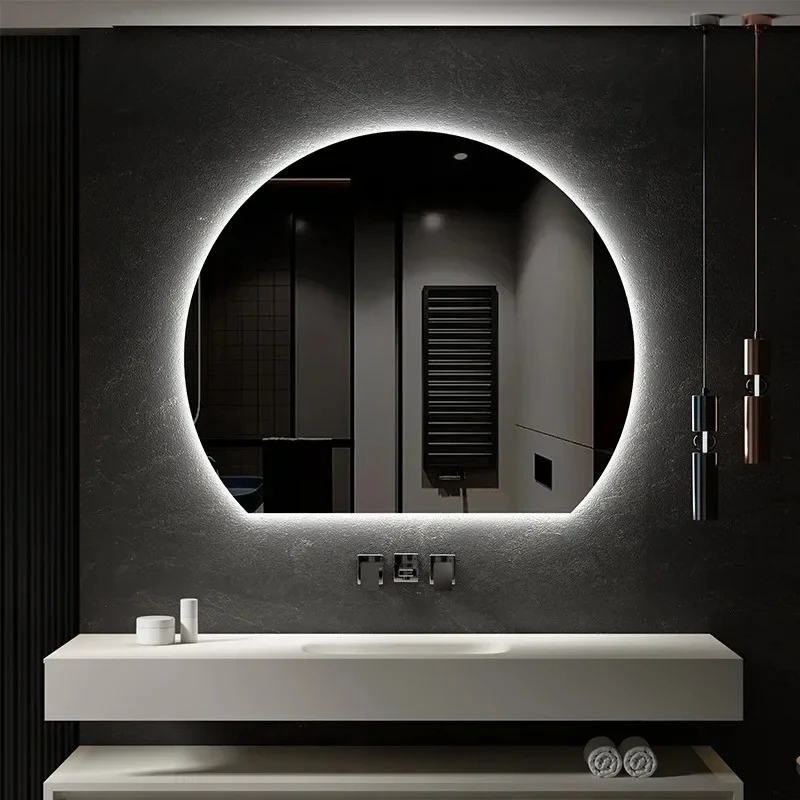 

LED Smart Bath Mirrors Toilet Special-shaped with Light Touch Screen Anti-fog Mirrors Hotel Wall-mounted Fashion