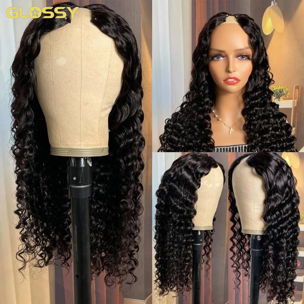 Loose Deep Wave V U Part Wig Human Hair 250 Full Density Brazilian Wigs On Sale Glueless Wear Go Water Wig For Women 30 34 Inch