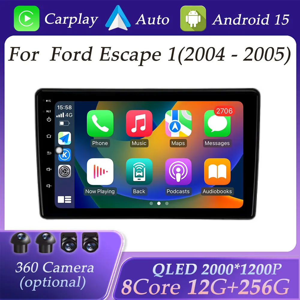 Android 15 Car Radio Multimedia Player for Ford Escape 1 2004 - 2005 Wireless Carplay BT Split Screen GPS Navigation DSP Stereo