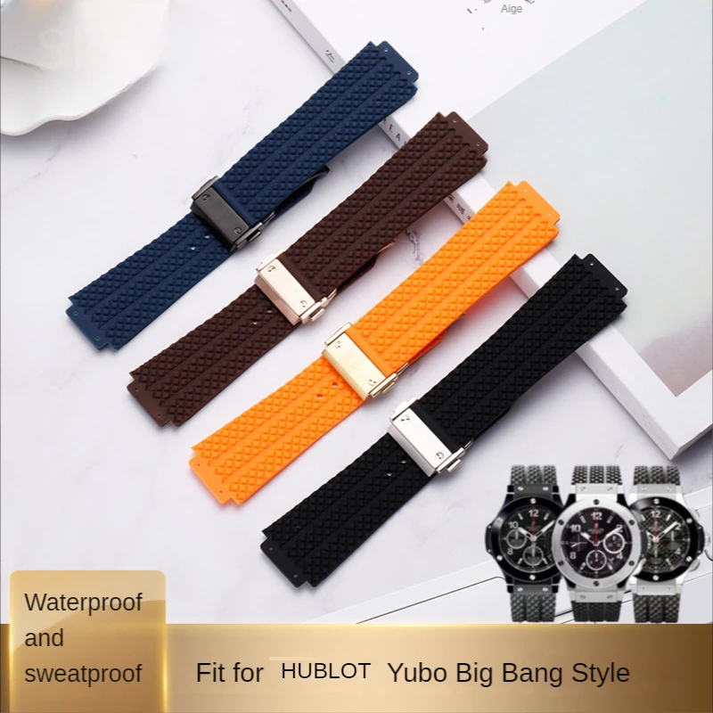 Striped Plaid 26*19mm 24*17mm Men Rubber Watch Strap For Hublot Yubo Big Bang Series Waterproof Comfortable Soft Accessories