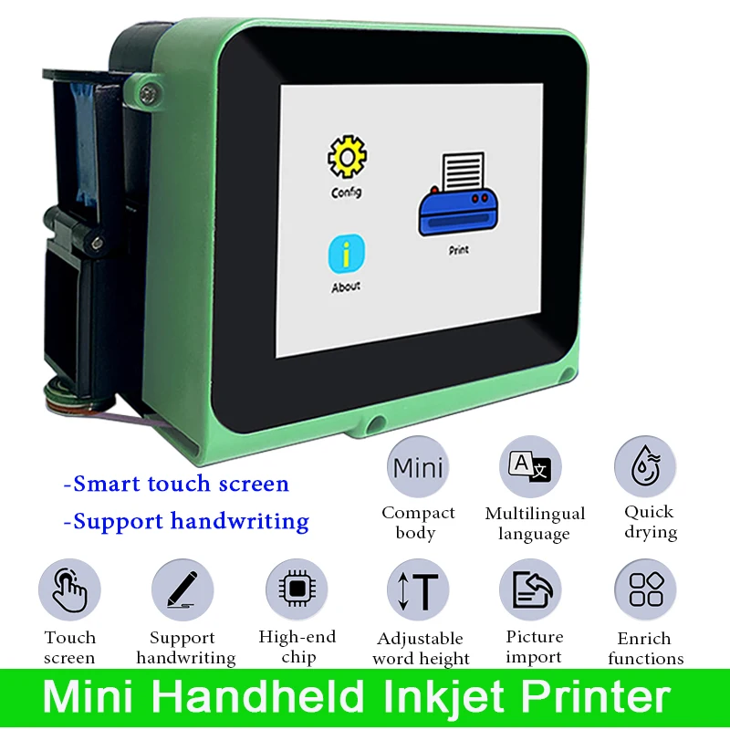 

Smart Touchscreen Printer Portable Mini Handheld Inkjet Printer with Black Quick-Drying Ink Cartridges for QR Bar Batch Code