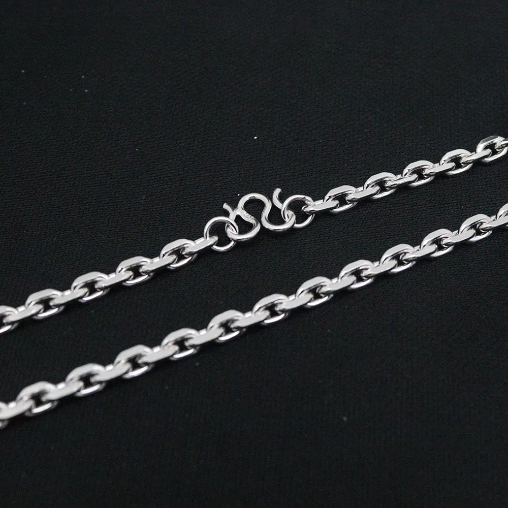 Real Jewelry Pure Sterling Silver S925 Women Men Necklace 5mmW Cable Rolo Chain M Clasp 22inch