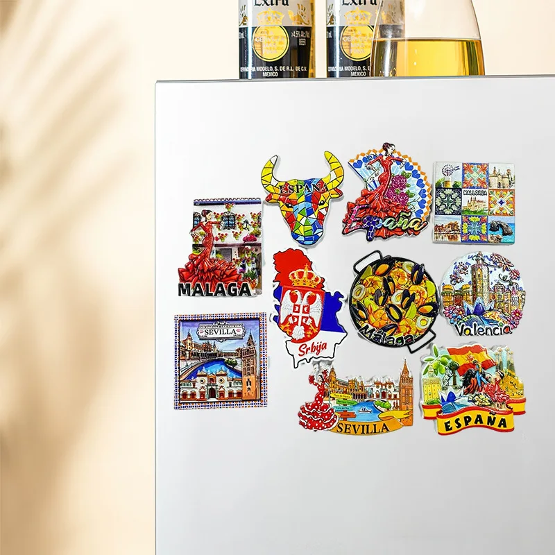 

Spain Travel Souvenirs Creative Mosaic Painted Magnetic Building Refrigerator Stickers Gift Home Decorations